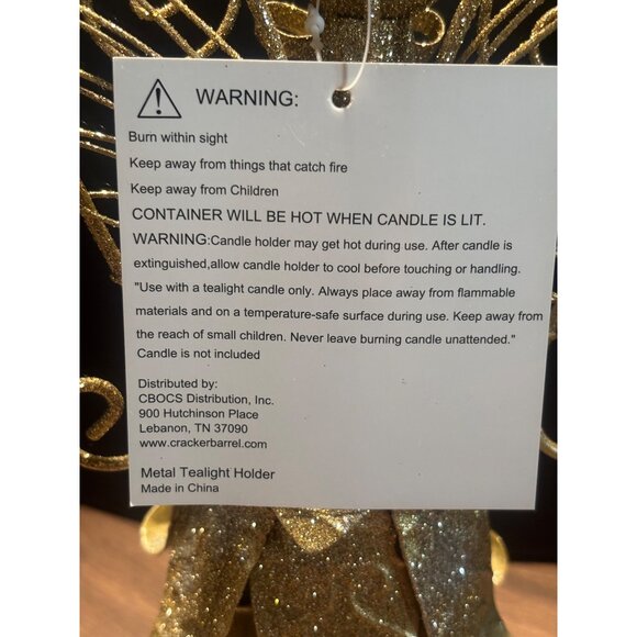 Cracker Barrel Gold Glitter Angel Tealight Candle Holder With Glass Cup - Picture 4 of 11